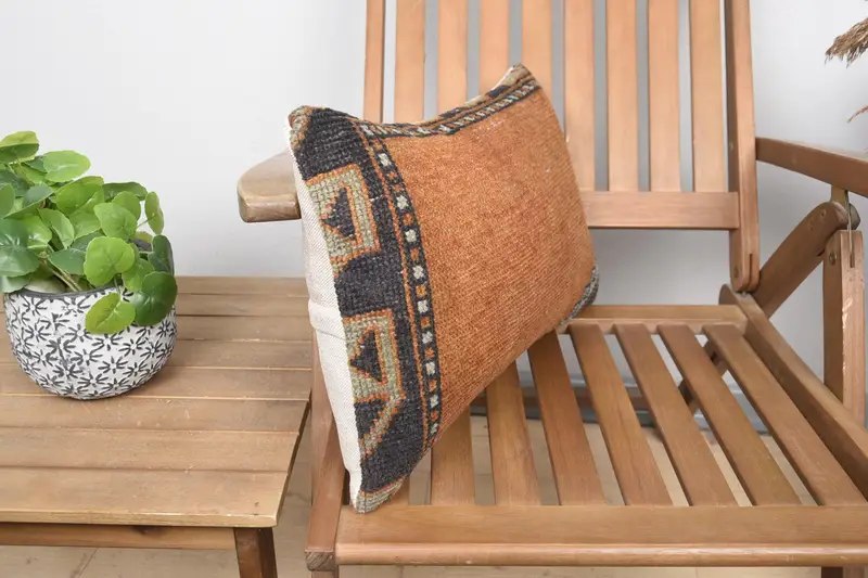 Pillow for Couch, Cushion, Kilim Cushion Sham, Office Chair Cushion Cover, 12x20 Orange Pillow Cover, Ethnical Kilim Rug Pillow - 2
