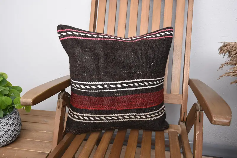 Throw 18x18 inch Striped Cushion Cover, New Home Gift Square Brown Moroccan Valentine Gift Cushion Case - 1