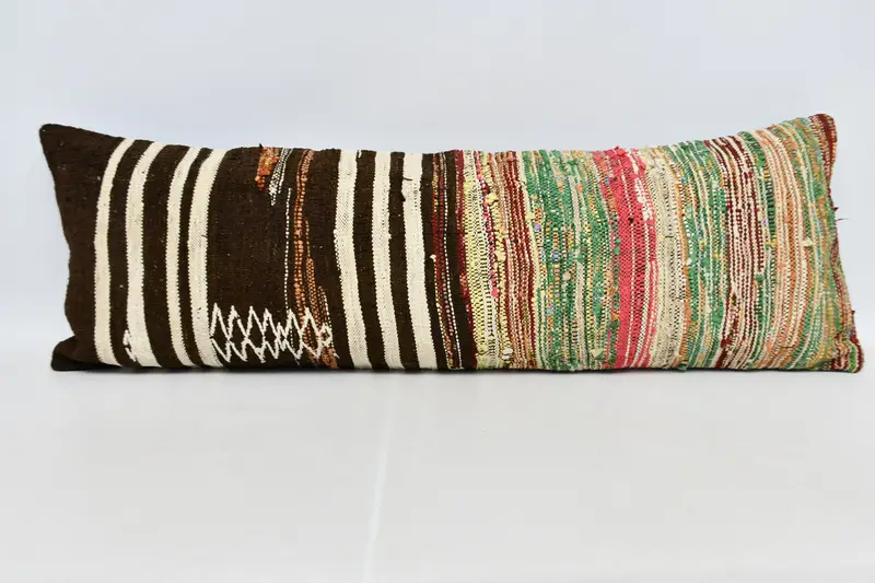 Pillow Cover, 16x48 Brown Cushion, Kilim Cushion Sham, Comfy Throw Pillow Cover, Throw Kilim Pillow, Boho Pillow Sham Cover, Patio Cushion Cover - 1