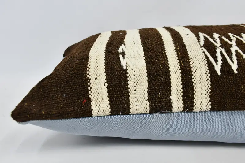 Pillow Cover, 16x48 Brown Cushion, Kilim Cushion Sham, Comfy Throw Pillow Cover, Throw Kilim Pillow, Boho Pillow Sham Cover, Patio Cushion Cover - 6