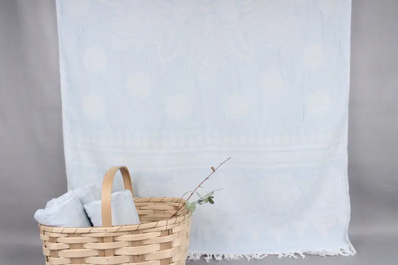 Personalized Turkish Beach Towel Baby Blue Floral, 36x73 Inches