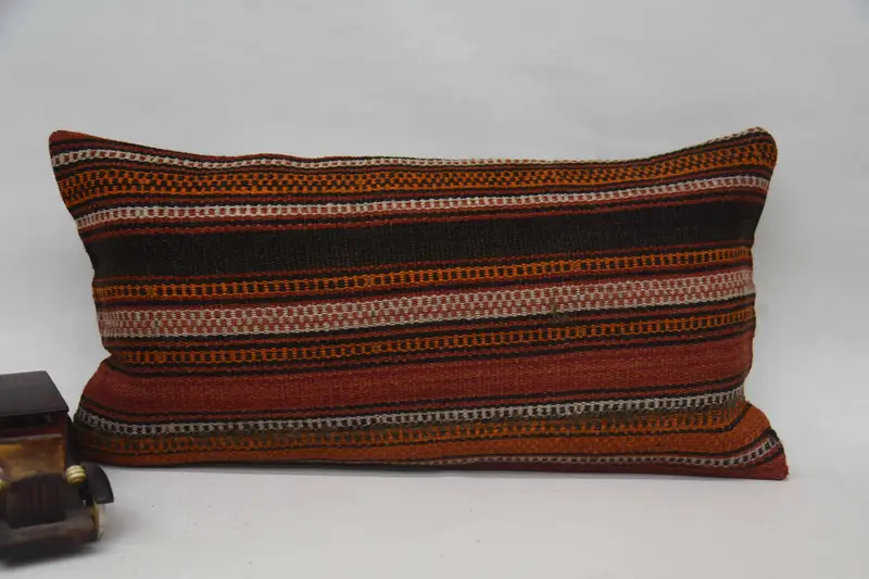 Rectangle 12x24 inch Throw Pillow Case, Gift Striped Bench Orange Euro Sham - 1