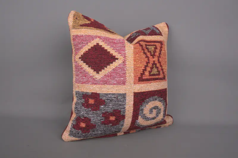 Turkish Bench Cushion, Cushion Cover, Home Decor Pillow, Ethnic Pillow Cover Cushion, Vintage Pillow, 18x18 Orange Cushion, Pillow for Couch - 2