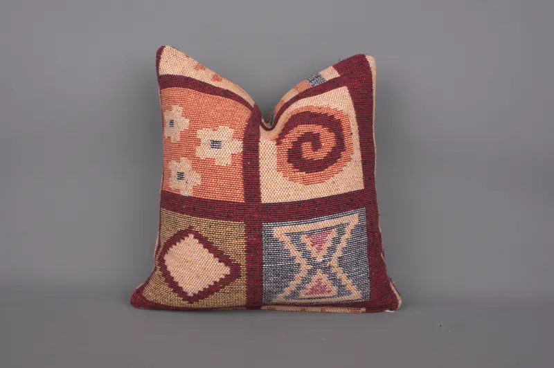 Turkish Bench Cushion, Cushion Cover, Home Decor Pillow, Ethnic Pillow Cover Cushion, Vintage Pillow, 18x18 Orange Cushion, Pillow for Couch - 7