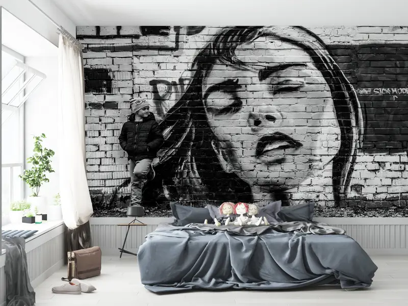 Wall Paper Peel and Stick,Abstract Woman Wall Painting,Custom Wall Paper,Modern Wall Paper,Girl Graffiti Wall Poster, - 2