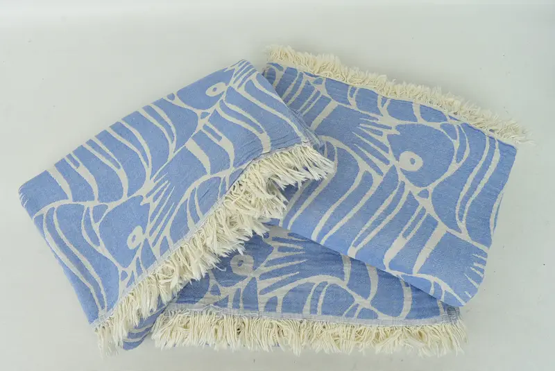 Turkish Bedspread, Woven Throw Blanket, Housewarming Gift, 70x60 Cotton Fish Design Towel, Personalized Gift For Her, Boho Throw Blankets - 8