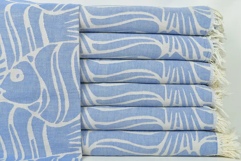 Turkish Bedspread, Woven Throw Blanket, Housewarming Gift, 70x60 Cotton Fish Design Towel, Personalized Gift For Her, Boho Throw Blankets - 3