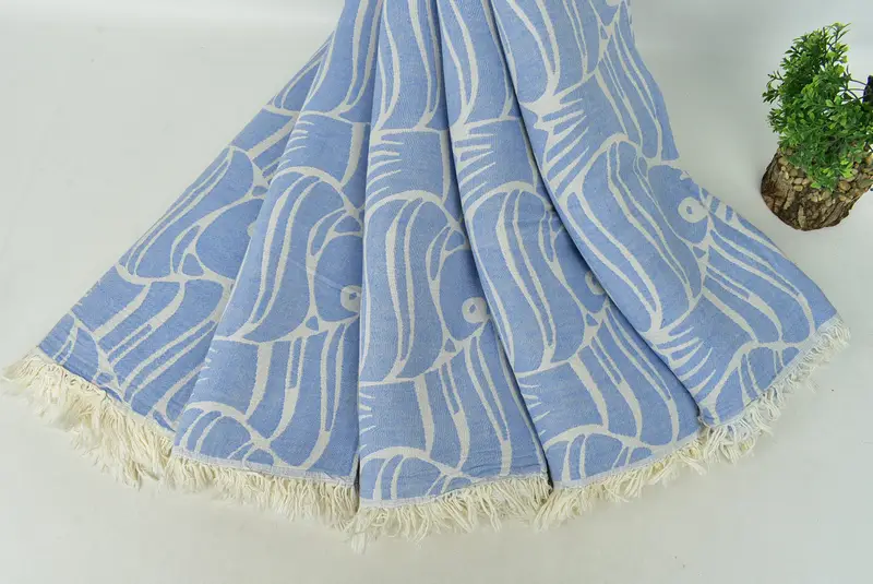 Turkish Bedspread, Woven Throw Blanket, Housewarming Gift, 70x60 Cotton Fish Design Towel, Personalized Gift For Her, Boho Throw Blankets - 6