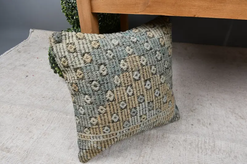 16x16 Beige Pillow, Accent Throw Cushion Case, Pillow, Meditation Pillow, Turkish Pillow, Handmade Kilim Cushion, Gift Pillow, Colorful Pillow Cover - 7