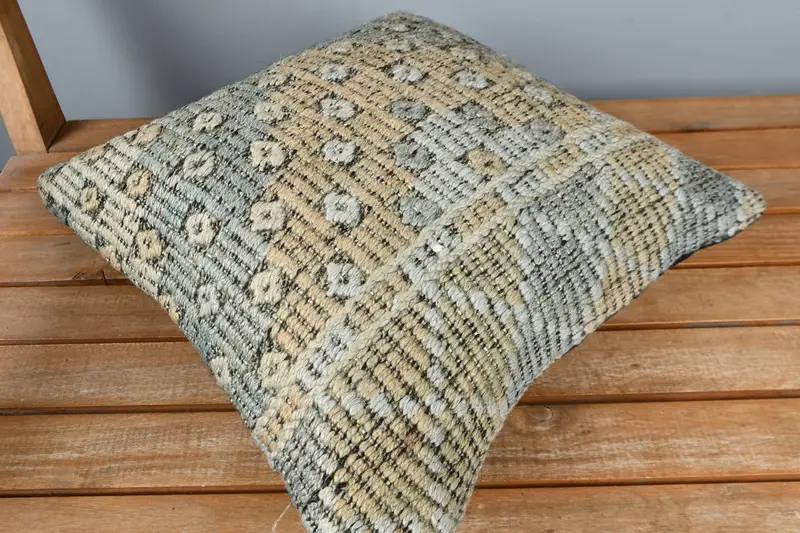 16x16 Beige Pillow, Accent Throw Cushion Case, Pillow, Meditation Pillow, Turkish Pillow, Handmade Kilim Cushion, Gift Pillow, Colorful Pillow Cover - 2