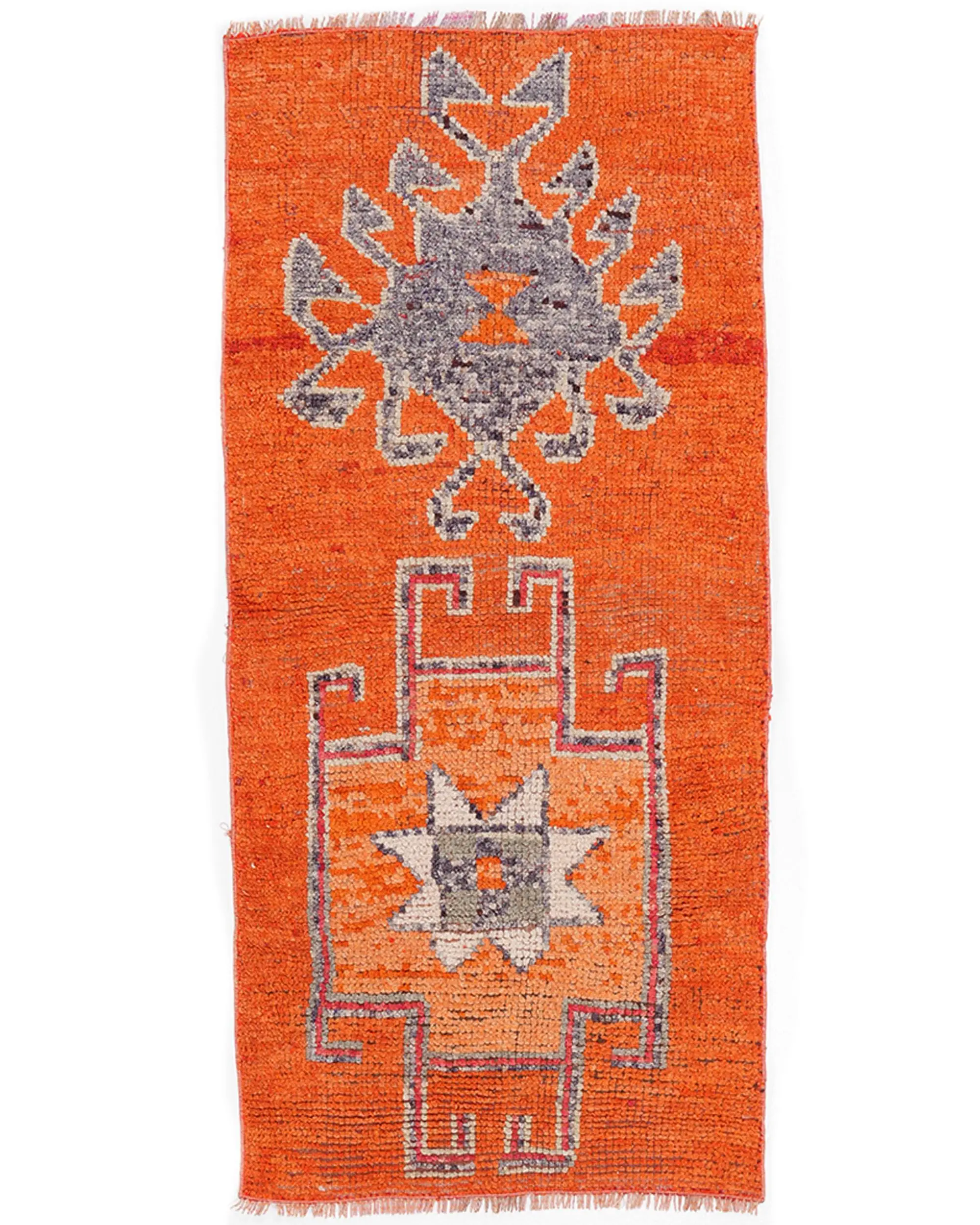 2.6x5.5 ft Small Vintage Turkish Rug, Orange Floral Wool Rug - 1