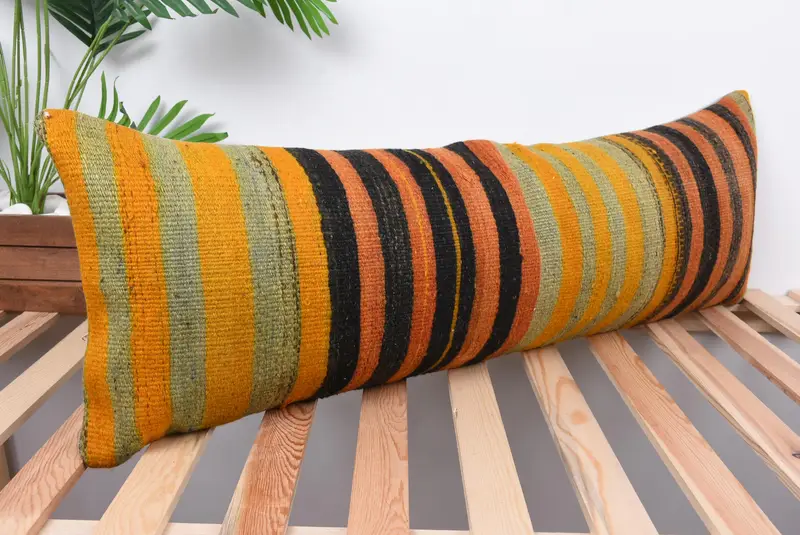 12x36 Orange Cushion, Car Cushion Case, Outdoor Bolster Pillow Case, Kilim Cushion Sham, Pillow Cover, Kilim Pillow Cover, Pillow for Sofa - 4
