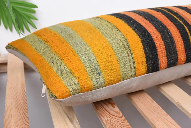 12x36 Orange Cushion, Car Cushion Case, Outdoor Bolster Pillow Case, Kilim Cushion Sham, Pillow Cover, Kilim Pillow Cover, Pillow for Sofa - 6