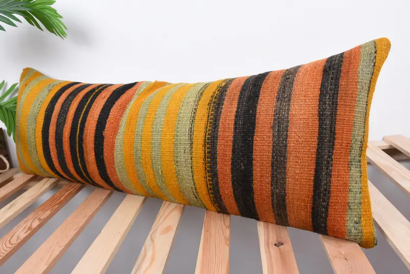 12x36 Orange Cushion, Car Cushion Case, Outdoor Bolster Pillow Case, Kilim Cushion Sham, Pillow Cover, Kilim Pillow Cover, Pillow for Sofa - 5
