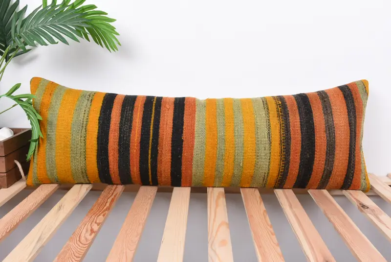 12x36 Orange Cushion, Car Cushion Case, Outdoor Bolster Pillow Case, Kilim Cushion Sham, Pillow Cover, Kilim Pillow Cover, Pillow for Sofa - 1