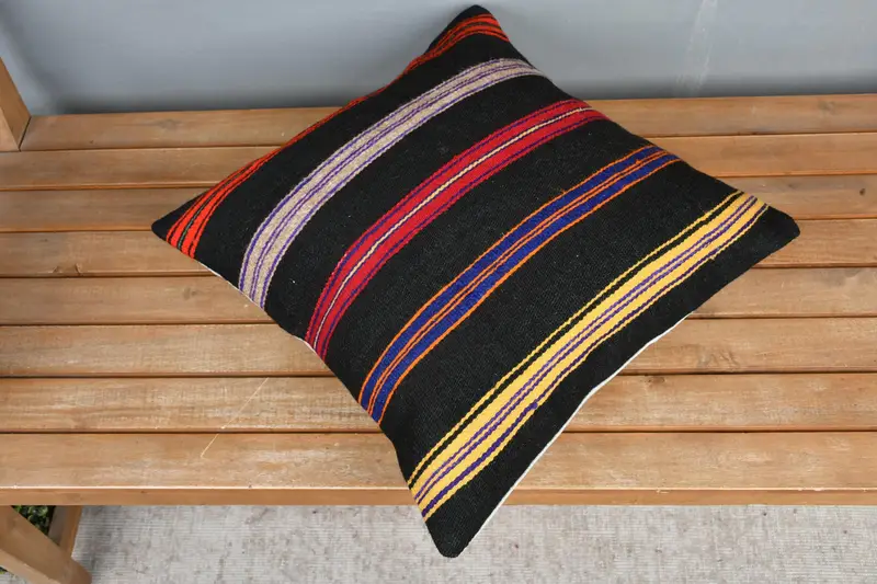Cushion Case, 18x18 Brown Pillow Cover, Handmade Kilim Cushion, Turkish Pillow, Turkish Kilim Pillow, Ikat Pillow Case, Handmade Throw Pillow Sham - 2