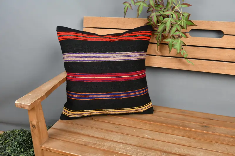 Cushion Case, 18x18 Brown Pillow Cover, Handmade Kilim Cushion, Turkish Pillow, Turkish Kilim Pillow, Ikat Pillow Case, Handmade Throw Pillow Sham - 1