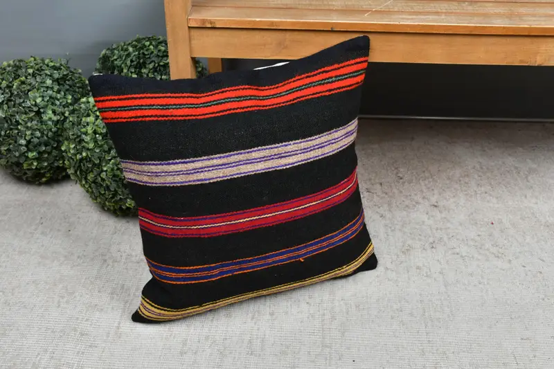 Cushion Case, 18x18 Brown Pillow Cover, Handmade Kilim Cushion, Turkish Pillow, Turkish Kilim Pillow, Ikat Pillow Case, Handmade Throw Pillow Sham - 7