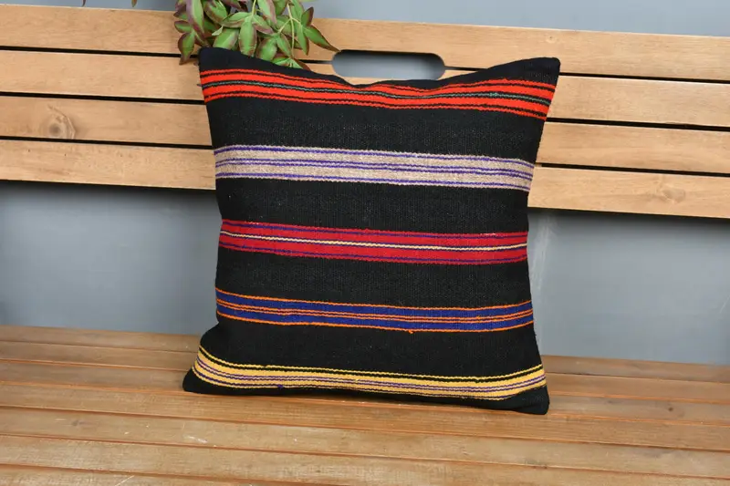 Cushion Case, 18x18 Brown Pillow Cover, Handmade Kilim Cushion, Turkish Pillow, Turkish Kilim Pillow, Ikat Pillow Case, Handmade Throw Pillow Sham - 6