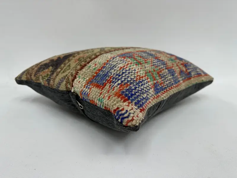 16x16 Blue Pillow Cover, Vintage Pillow, Turkish Kilim Pillow, Sofa Cushion, Cushion Cover, Interior Designer Pillow, Ikat Pillow Cover - 6