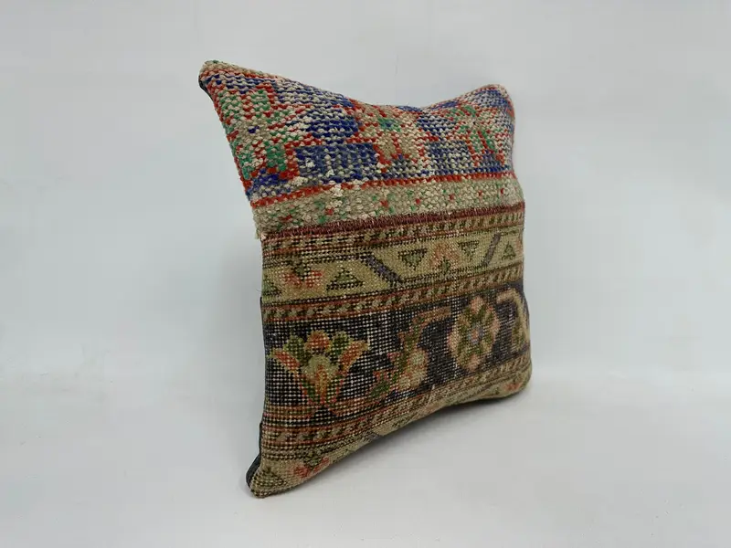 16x16 Blue Pillow Cover, Vintage Pillow, Turkish Kilim Pillow, Sofa Cushion, Cushion Cover, Interior Designer Pillow, Ikat Pillow Cover - 3