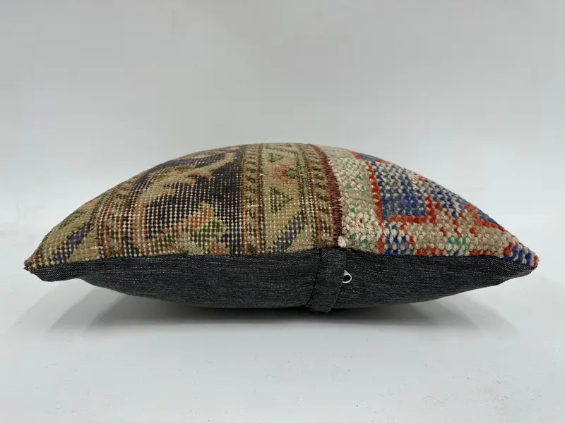 16x16 Blue Pillow Cover, Vintage Pillow, Turkish Kilim Pillow, Sofa Cushion, Cushion Cover, Interior Designer Pillow, Ikat Pillow Cover - 5