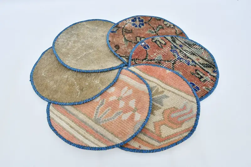 Manteles individuales circulares bohemios rojos y rosas, decoración de mesa de algodón y lana