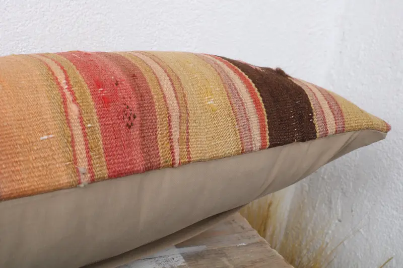 Gift Pillow, Ethnical Kilim Rug Pillow, Home Decor Pillow, 12x36 Beige Cushion, Natural Pillow Cover, Pillow Case, Handmade Rug Seat Cushion Case - 6