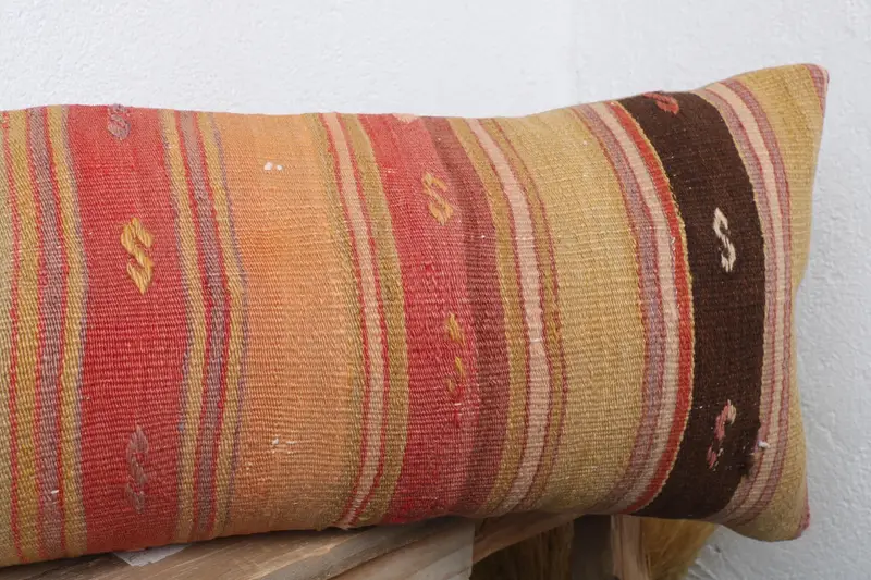 Gift Pillow, Ethnical Kilim Rug Pillow, Home Decor Pillow, 12x36 Beige Cushion, Natural Pillow Cover, Pillow Case, Handmade Rug Seat Cushion Case - 5
