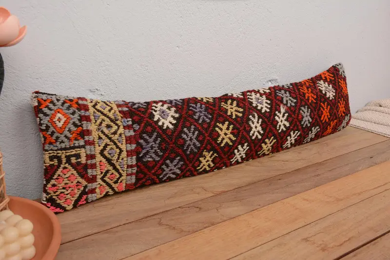 Almohada de lanzamiento geométrico púrpura y naranja, cojín bordado vintage