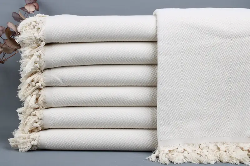 Turkish Blanket Natural Beige Chevron Bedspread, 67x83 Inches
