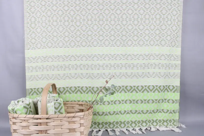 Turkish Towels Beach Monogrammed Khaki Green-Pistachio, 40x40 Inches