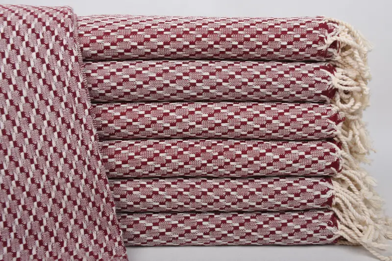 Housewarming Gift Embroidered Beach Towel, 67x40 Inches Burgundy Geometric