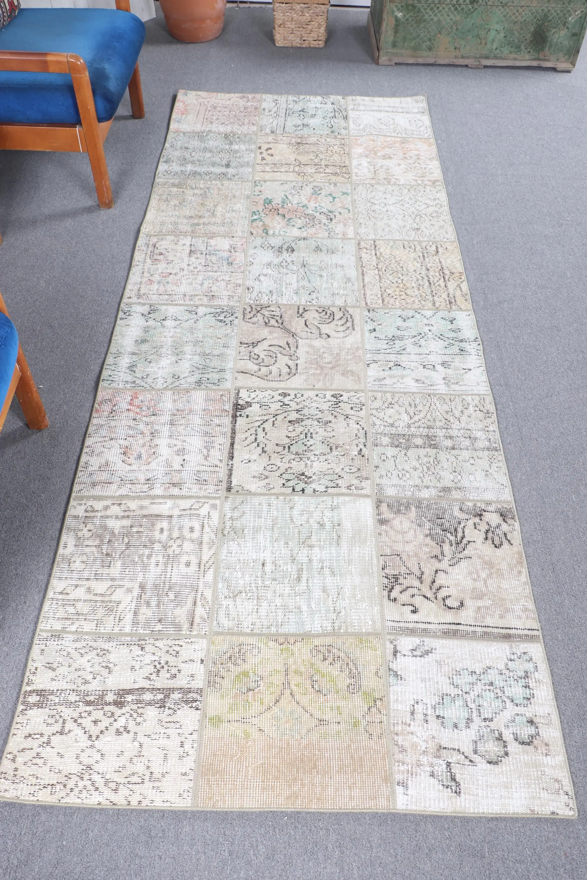 3.37x8.9 ft Rug, Turkish Vintage Rug, White Solid Wool Rug - 1