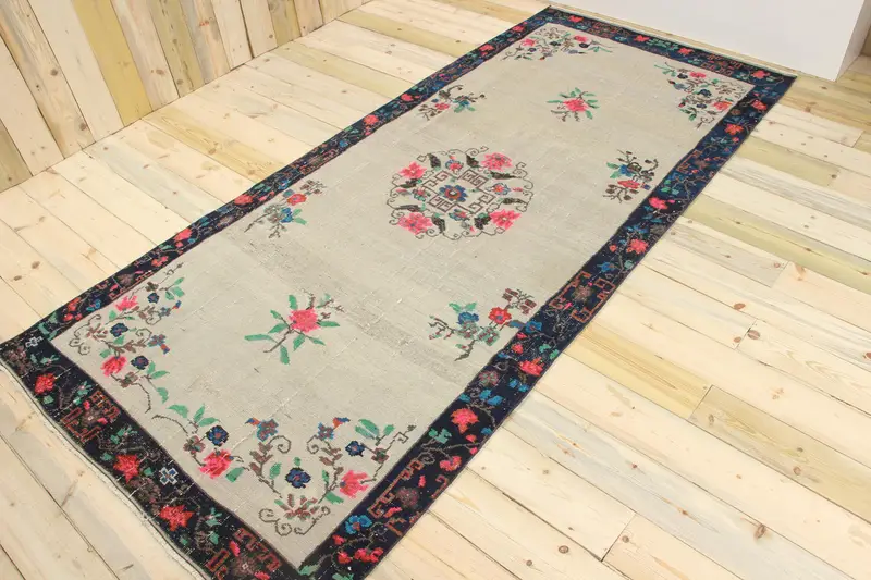 Türk Halısı, 4.4x9.4 ft Büyük Halı, Mavi Kırmızı Oushak Yün Halı - 1
