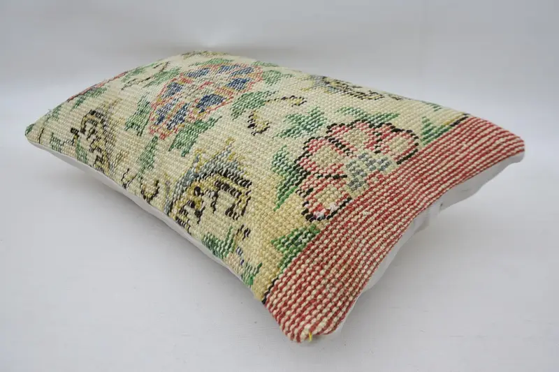Shabby Chic Cushion Case, Vintage Pillow, Floor Pillow Case, Boho Pillow, Vintage Kilim Pillow, 12x20 Beige Pillow Cover, Pillow Sham - 6