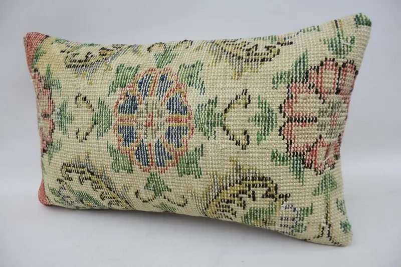 Shabby Chic Cushion Case, Vintage Pillow, Floor Pillow Case, Boho Pillow, Vintage Kilim Pillow, 12x20 Beige Pillow Cover, Pillow Sham - 3