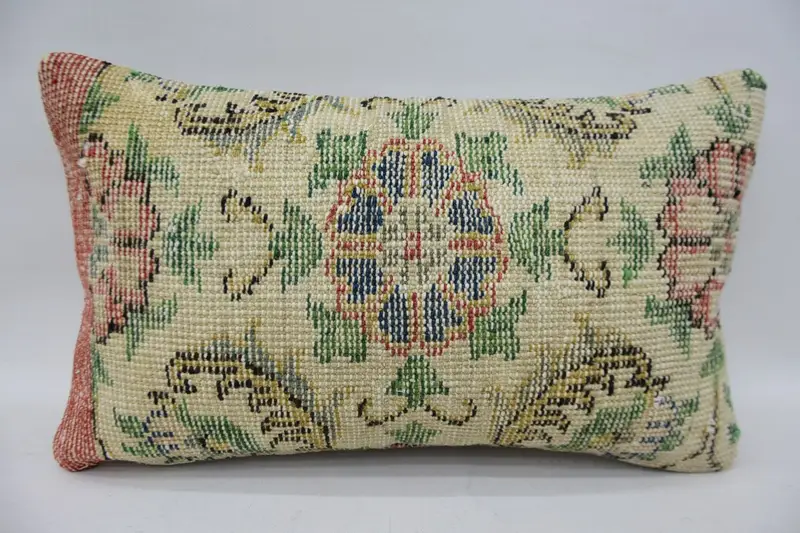 Shabby Chic Cushion Case, Vintage Pillow, Floor Pillow Case, Boho Pillow, Vintage Kilim Pillow, 12x20 Beige Pillow Cover, Pillow Sham - 4
