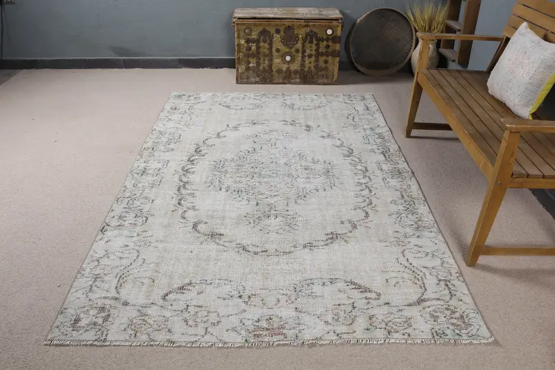 ベージュ & ブラウン パッチワーク ラグ、5.1x7.6 フィート シックな装飾