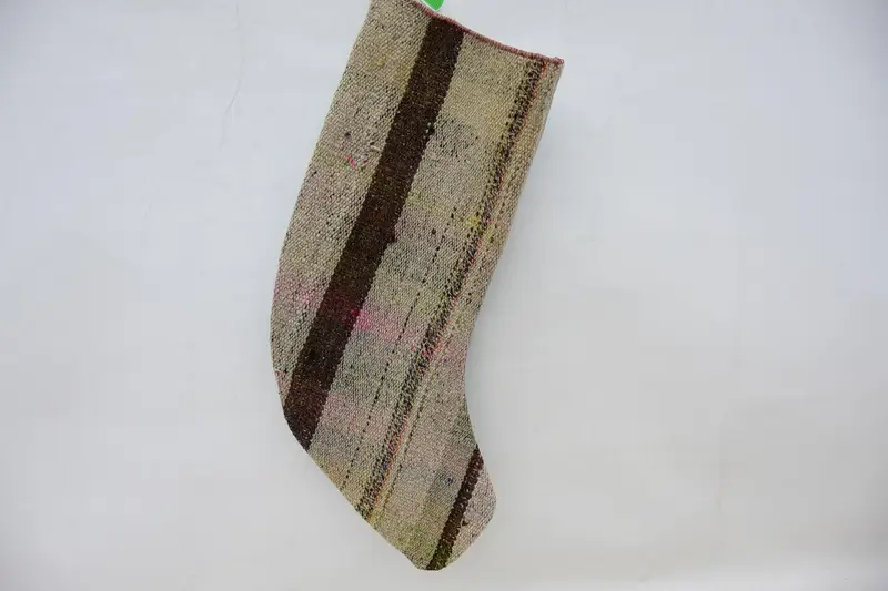 Bej Noel Süsleri Çorabı, 9 İnç Geniş Bej ve Kahverengi Çorap