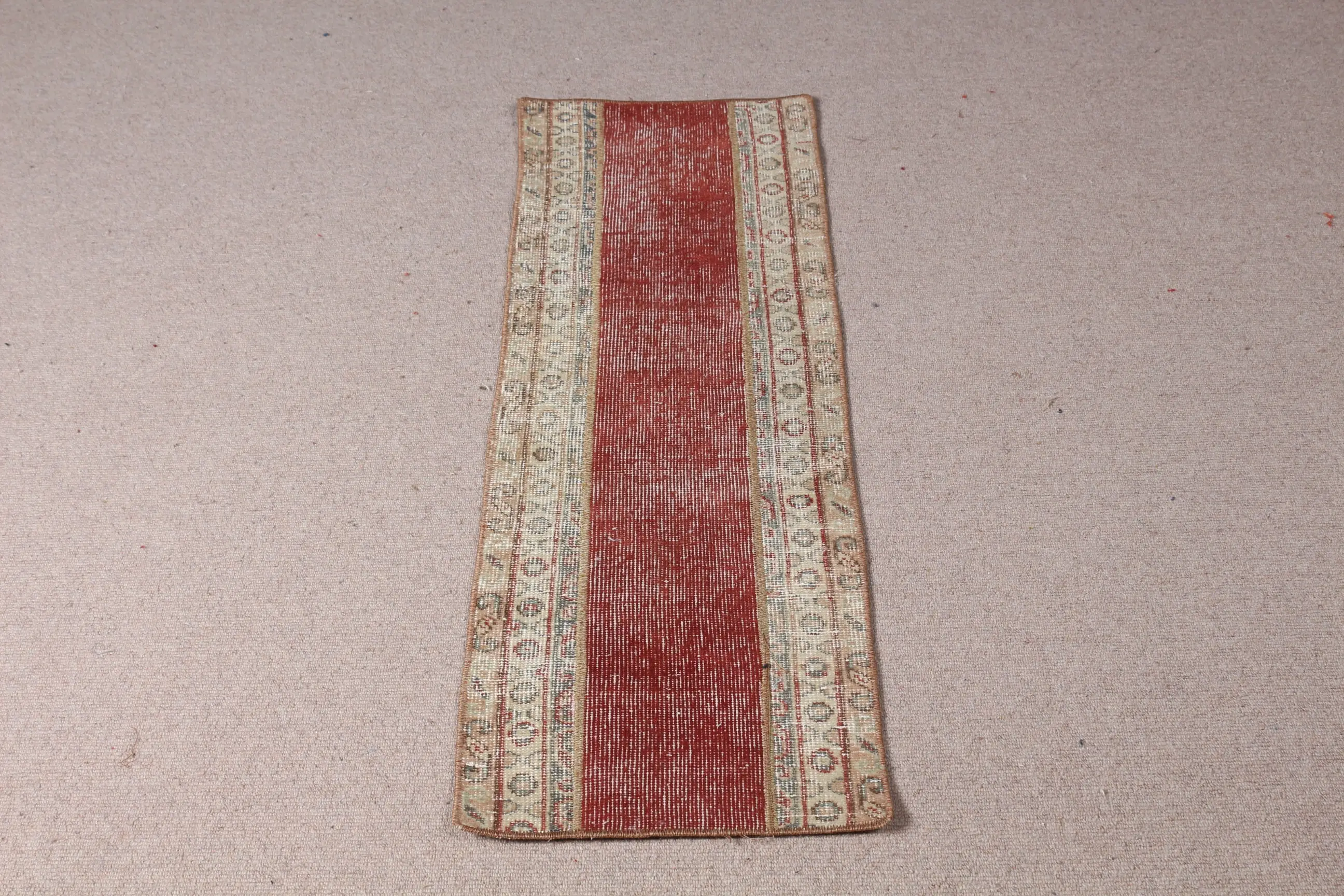 1.3x4 ft Vintage Small Rug, Red Brown Turkish Camouflage Wool Rug - 1