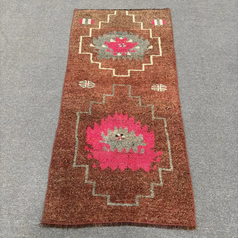 2.6x5.6 ft Turkish Oushak Rug, Brown Ombré Vintage Wool Rug - 1