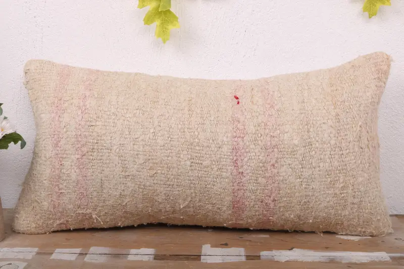 Interior Designer Pillow, Outdoor Pillow, 12x24 Beige Cushion Case, Cushion Cover, Ethnical Kilim Rug Pillow, Handmade Kilim Cushion - 2