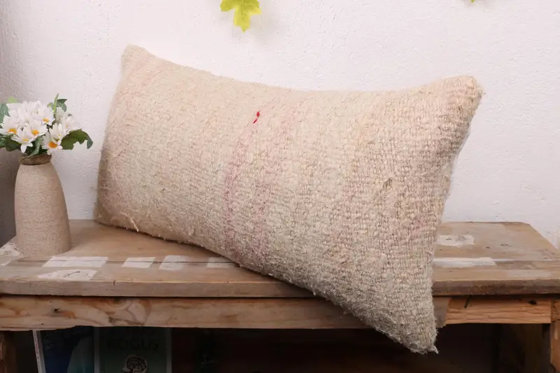 Interior Designer Pillow, Outdoor Pillow, 12x24 Beige Cushion Case, Cushion Cover, Ethnical Kilim Rug Pillow, Handmade Kilim Cushion - 4