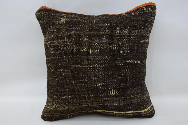 Turkish Small Square Plaid Cushion Cover, 35x35 cm Brown Moroccan Cushion - 1