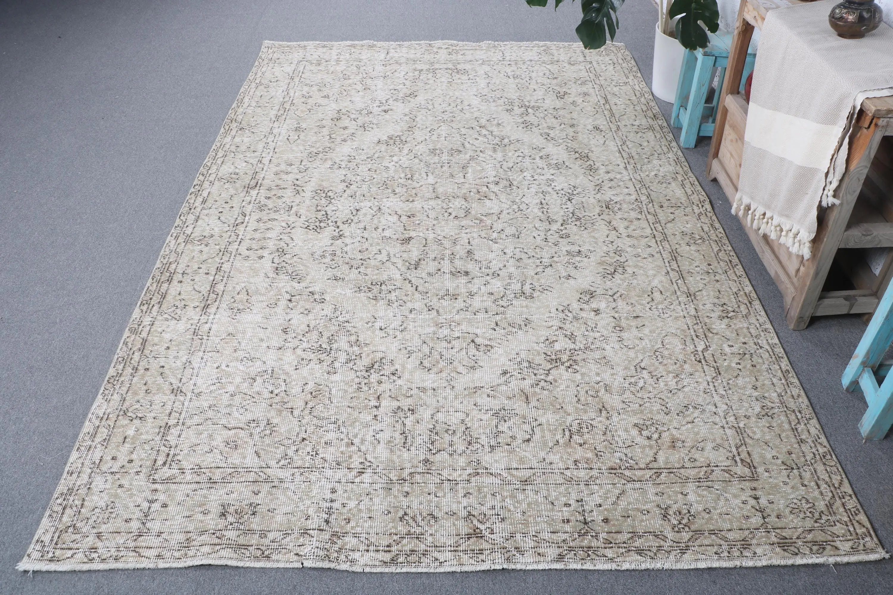 Türk Halısı 5.6x8.4 ft (170x256 cm), Kahverengi Soyut Vintage Halı - 1