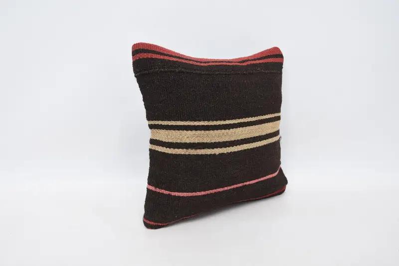 Cushion, Boho Pillow, Pillow for Couch, Farmhouse Pillow Case, Handmade Kilim Cushion, Square Throw Pillow, 12x12 Brown Pillow Case - 3
