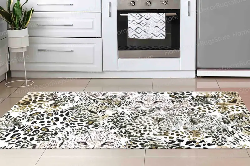 Asian Leopard Print Rug: Ethnic Safari Landscape Decor
