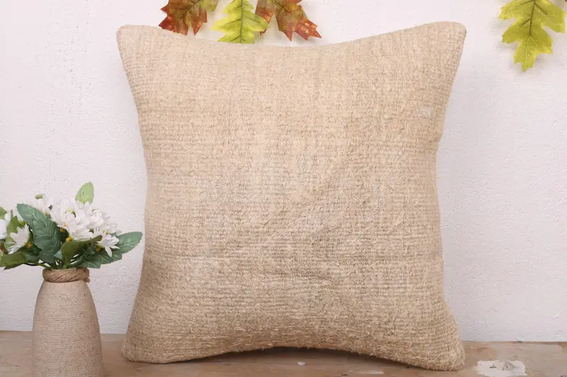 Throw Kilim Pillow, 16x16 Beige Cushion Case, Cushion Cover, Pillow for Couch, Christmas Cushion, Turkish Kilim Pillow, Outdoor Cushion - 2