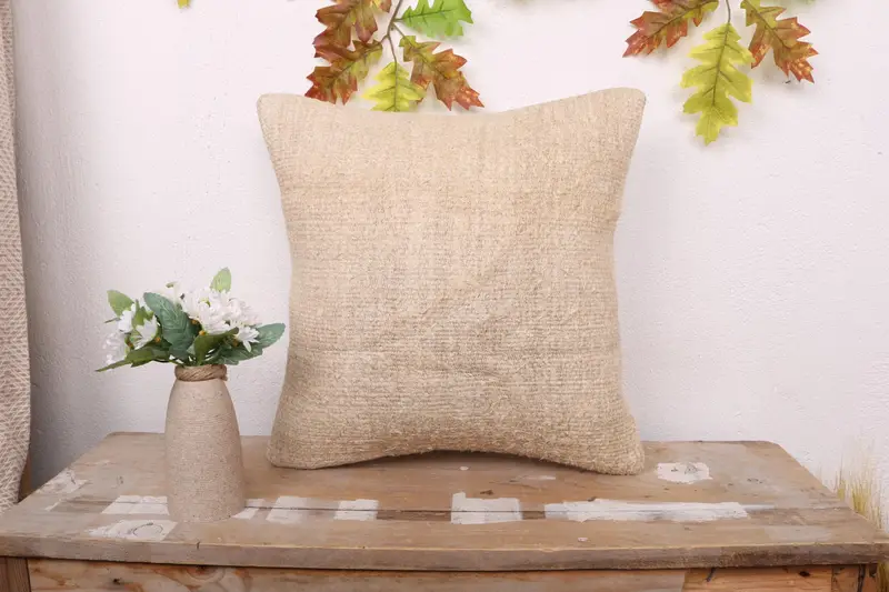 Throw Kilim Pillow, 16x16 Beige Cushion Case, Cushion Cover, Pillow for Couch, Christmas Cushion, Turkish Kilim Pillow, Outdoor Cushion - 1